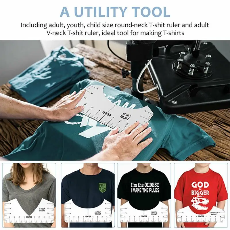 T-shirt Alignment Tool with 4 Rules and 1 Marker Pencil Crew Neck Craft Centering Alignment Rulers for Vinyl Heat Press