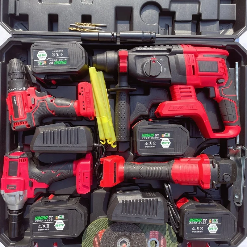 6-Piece Red Cordless Power Tools Combo Kit Handheld Portable Screwdriver Impact Hard Case Tool