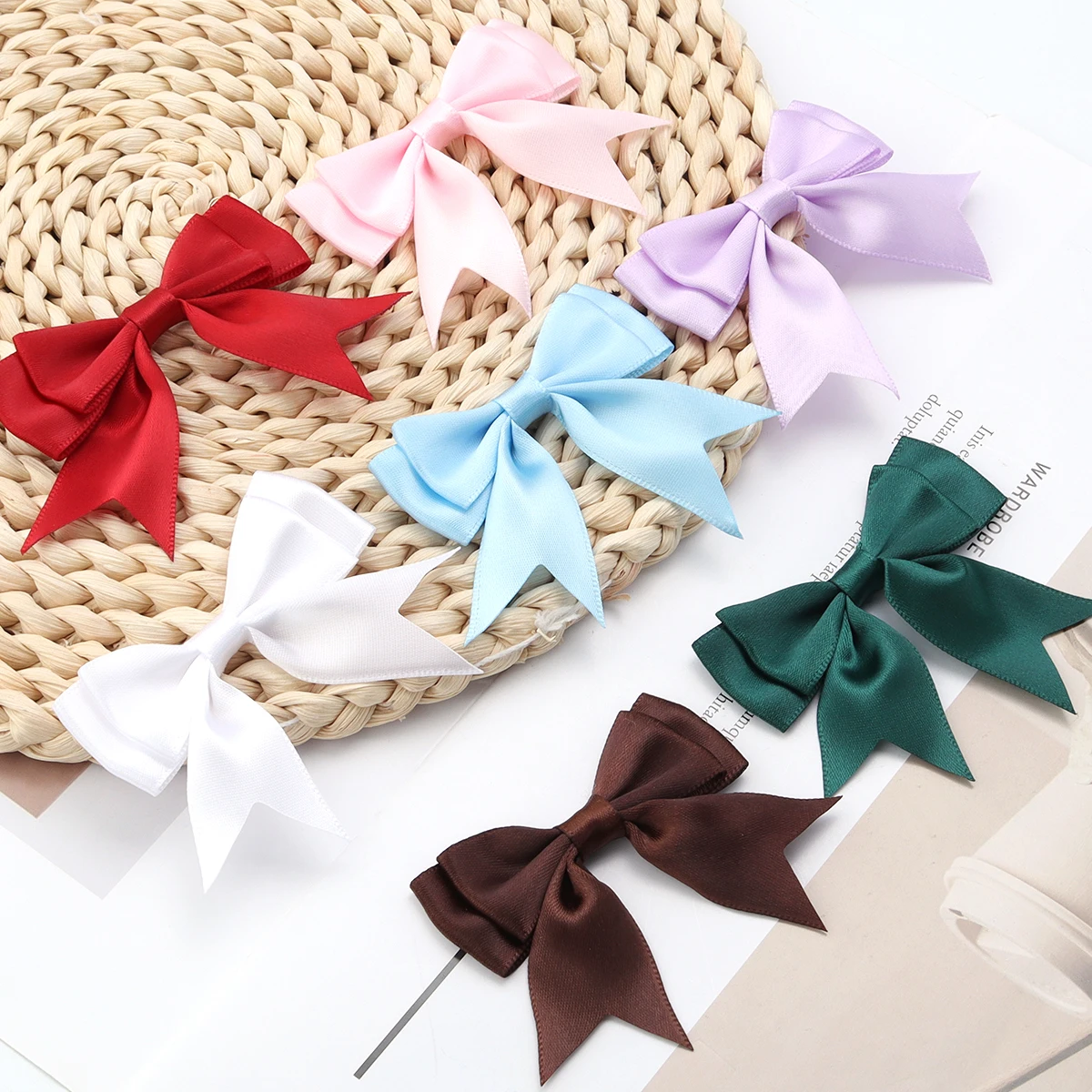 10Pcs 6*7cm Colored Ribbon Bows Large Size Dacron Double Layer Ribbon Bow Flower Craft Decoration Handwork DIY Party Decoration