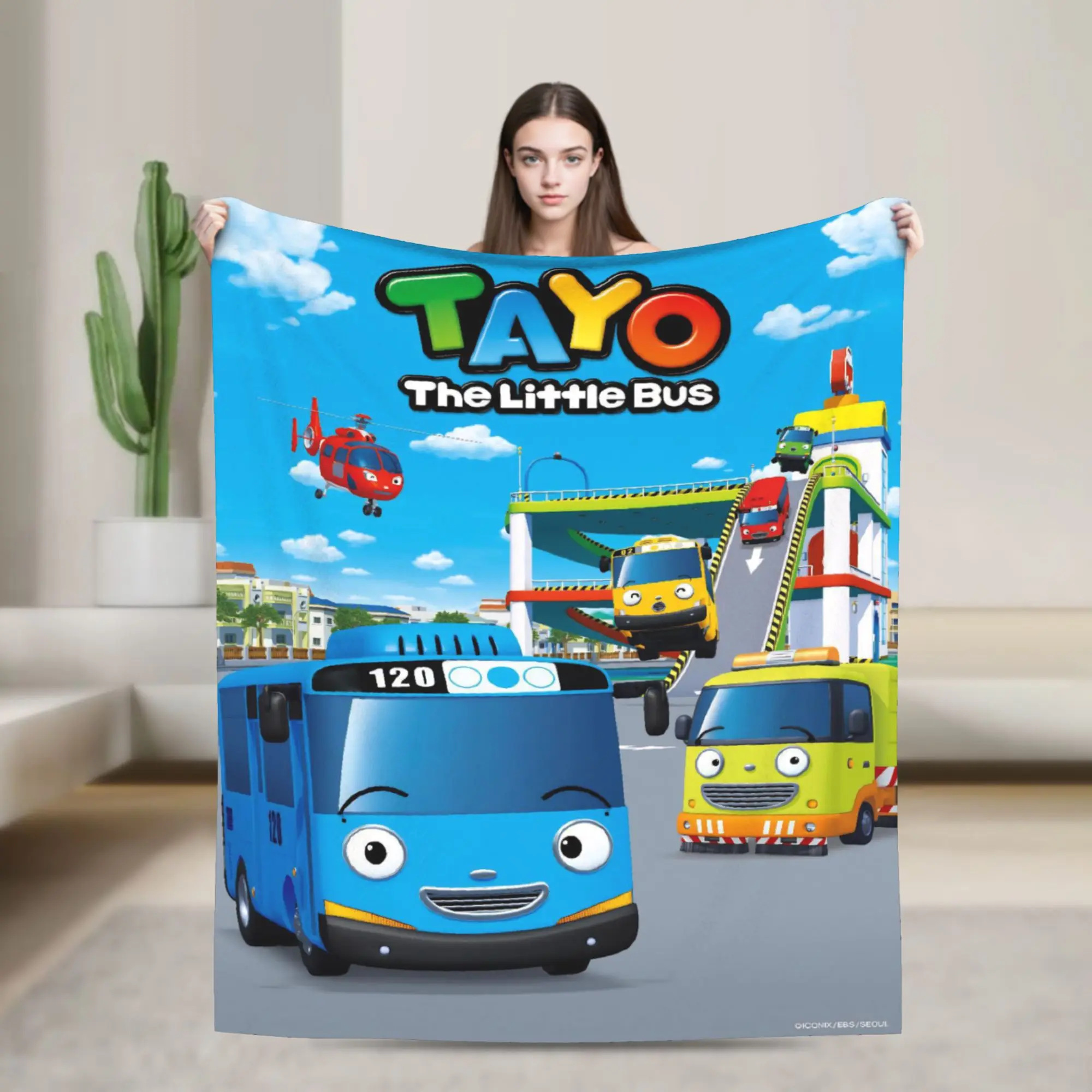 Tayo The Little Bus  Blankets Flannel  Cozy Lightweight Thin Throw Blankets for Sofa Quilt