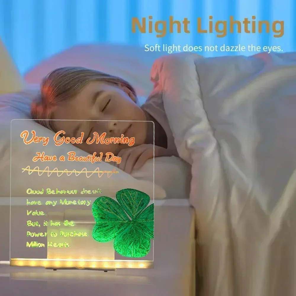 LED Note Board with 7 Colors Pen Reusable Glowing Acrylic Message Marker Board with Light LED Illuminated Drawing Board