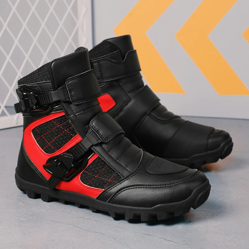 New Motorcycle Boots Men Casual Moto Boots Motorbike Riding Shoes Motocross Shoes Anti-slip Rubber Sole Motorcycle Accessories