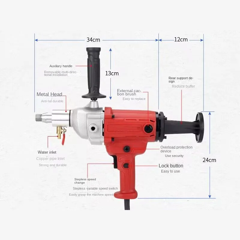 1500W Electric water drilling machine handheld water air-conditioning engineering drilling high-power portable drilling machine