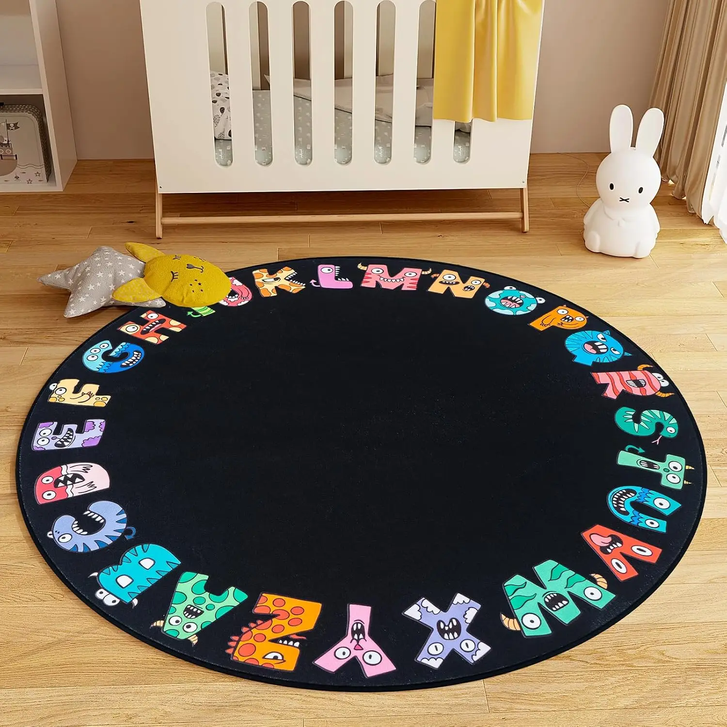 Educational ABC Alphabet Rug Playmat Kids Nursery Room Decor Learning Letters Cartoon Animals Polyester Round Mat for Toddler Ba