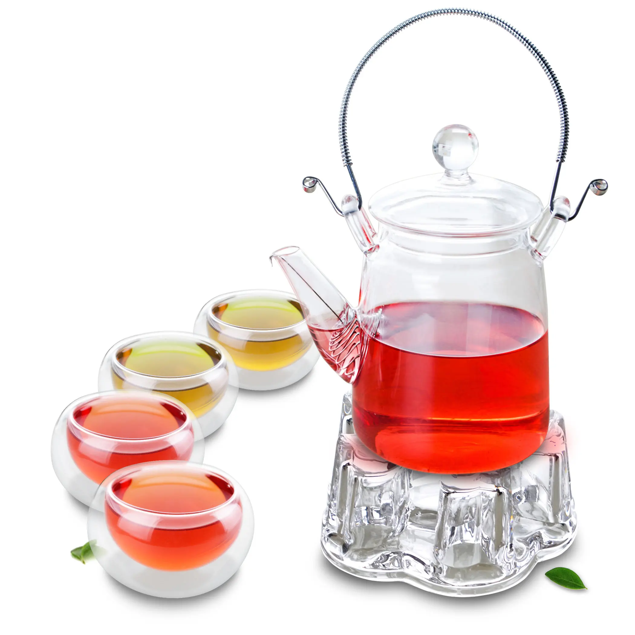 

1x Tea Set E - 350ml Heat-Resisting Glass Teapot with Stainless steel Handle+4* Cups +Warmer