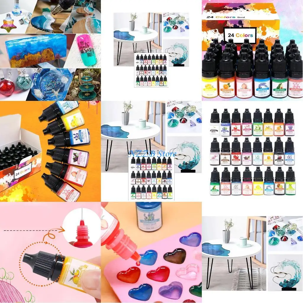 

T21F 24Colors Epoxy Resin Color Dye Colorant Liquid Epoxy Resin Pigment 5ml Each Translucent Concentrated DIY Art Paint Craft