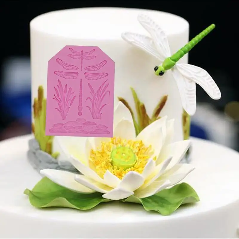 Fondant Silicone Mold Cake Surrounding Border Dragonfly Grass Decoration Handmade Soap Basic Tools Resin Moulds