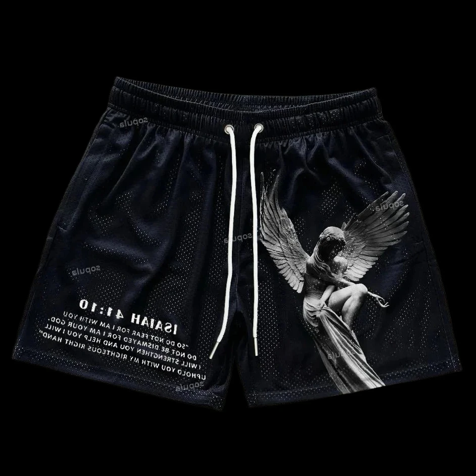 

Повседневные шорты с принтом ангела, летние уличные шорты, спортивные тренировочные дышащие модные шорты, быстросохнущая уличная одежда, мото