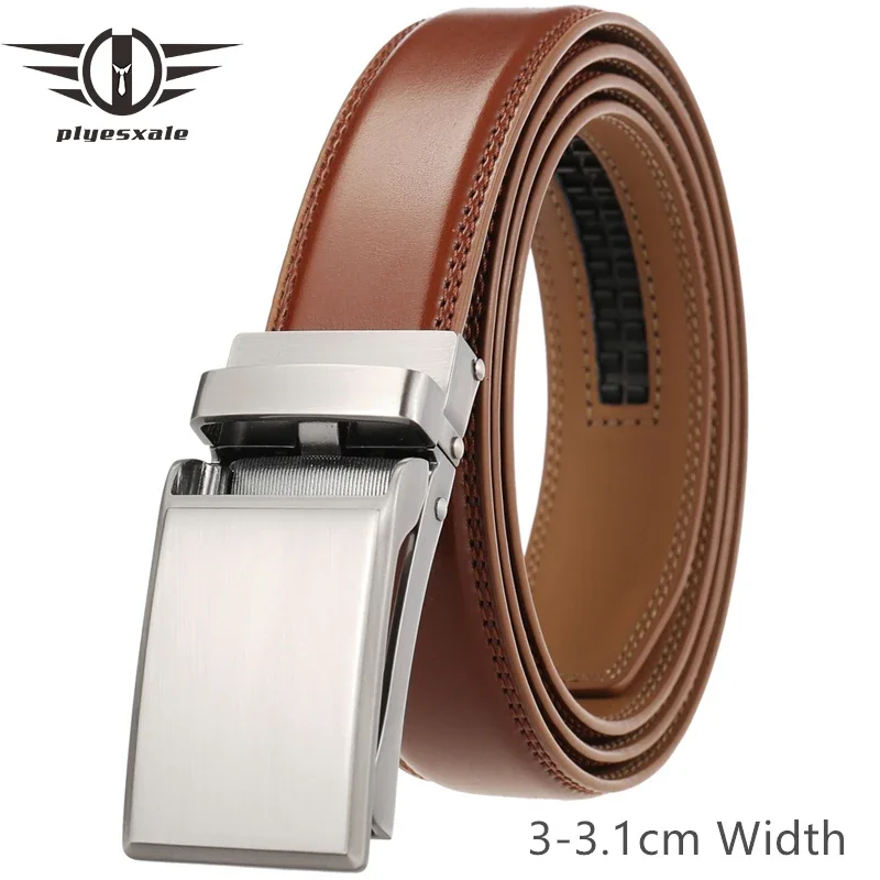 

3-3.1cm Width Cowskin Genuine Leather Belts For Men Automatic Slide Click Buckle Men Belt Black Dark Brown Dress Formal B588