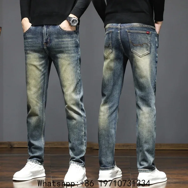 High-quality American retro jeans men's 2025 autumn new micro-elastic popular wear-resistant wash slim straight pants