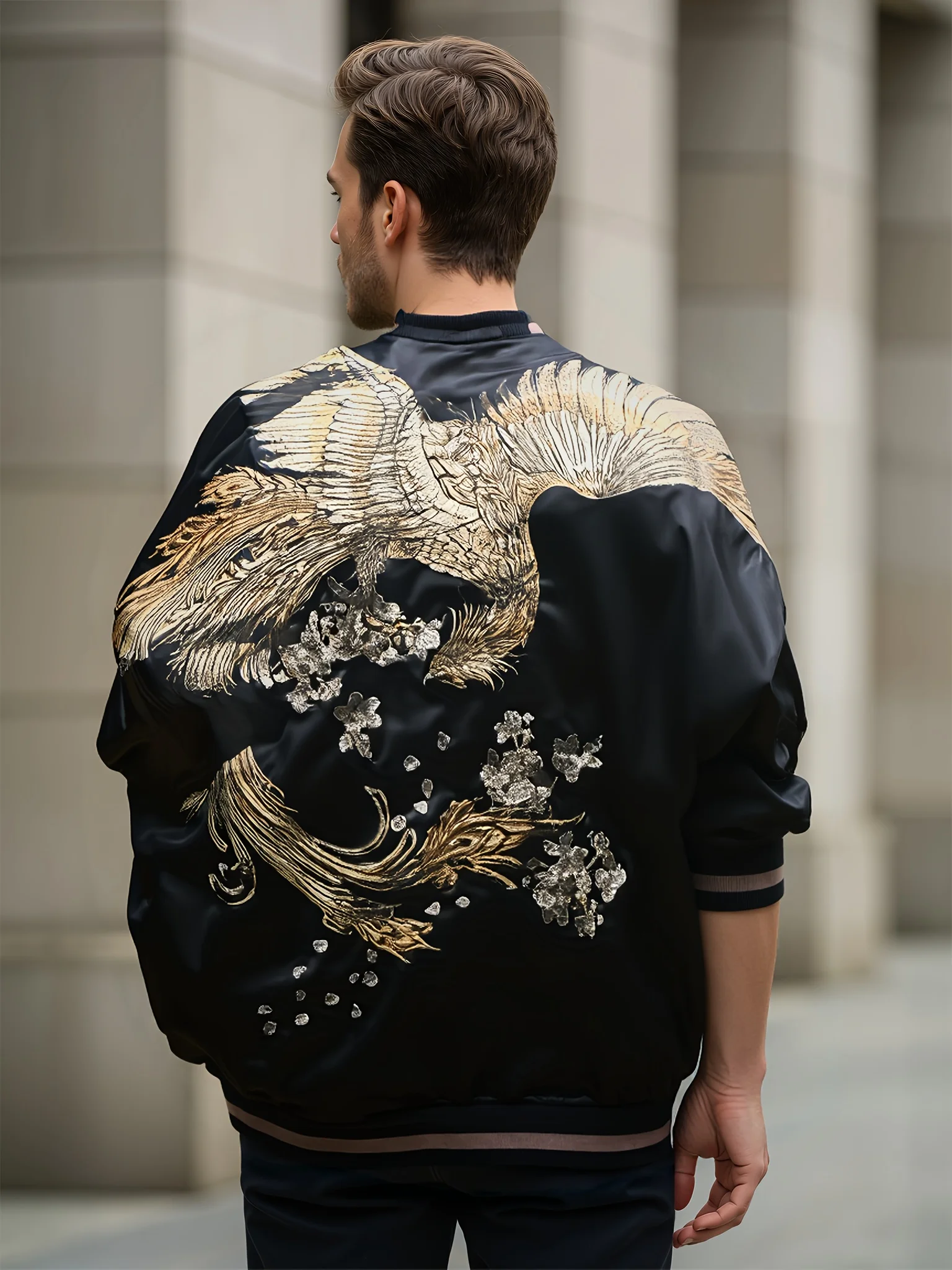 Blouson bomber vintage unisexe à imprimé phénix, adapté aux hommes et aux femmes