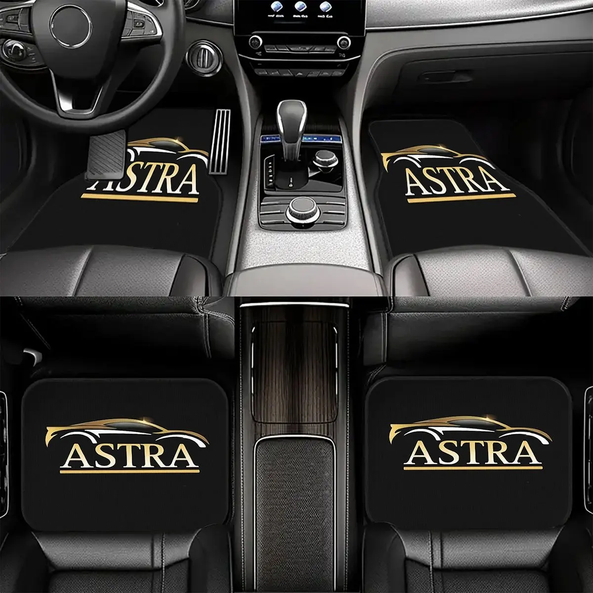 4pcs Set Of Crystal Velvet Car Floor Mats With Golden Car Outline And 