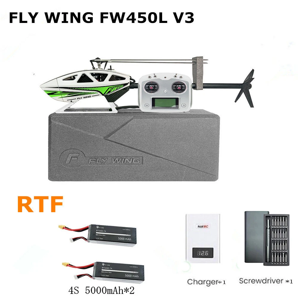 

New Fly Wing FW450L V3 Auto-Aerobatic Auto Inverted Hover Figure Eight Orbit Omni-GPS 10CH Flybarless Rotor RC Helicopter RTF