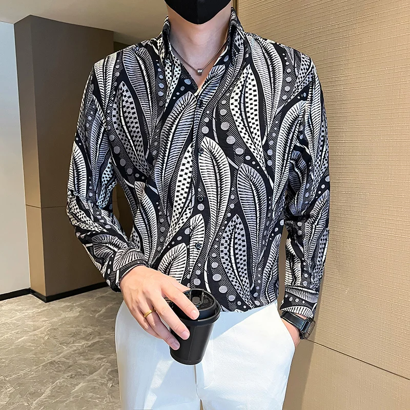 

Mens Casual Shirts Hot Sale Fashion Print Shirt Men's Clothing 2025 Autumn Winter New Long Sleeved Slim Fit Blouse Homme 4XL-M