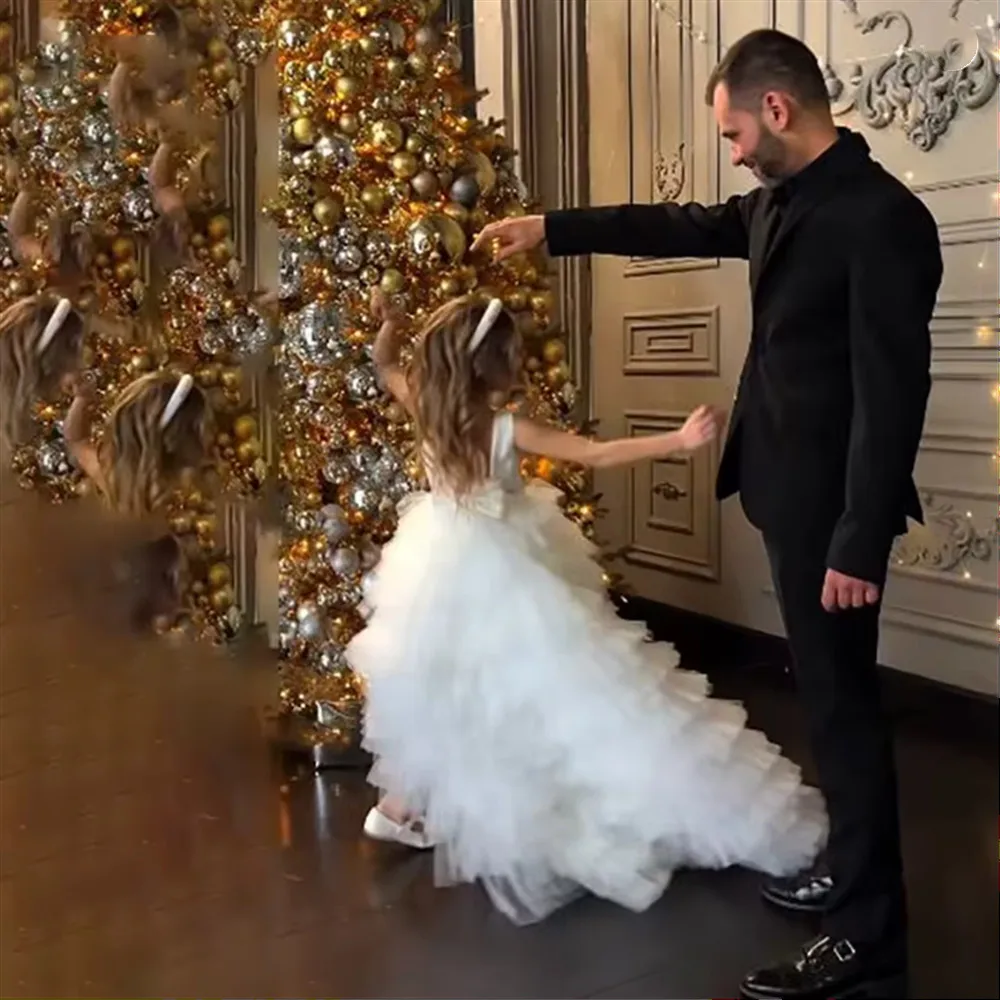 Abito da sposa per ragazza di fiori per bambini Bellissimo tutù in tulle a strati gonfio per bambini Abito da festa di compleanno per bambini Abito da prima comunione personalizzato