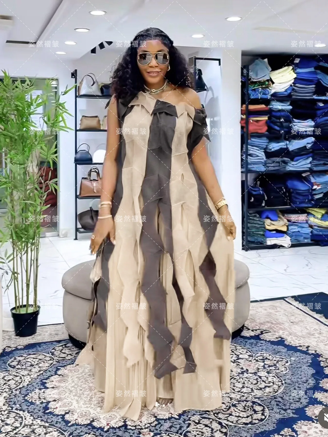 

Plus Size Evening Dresses Women Luxury Miyake Pleated Long Dress With Sleeves Party Prom Fashion Ball Gowns Female Clothing 2026