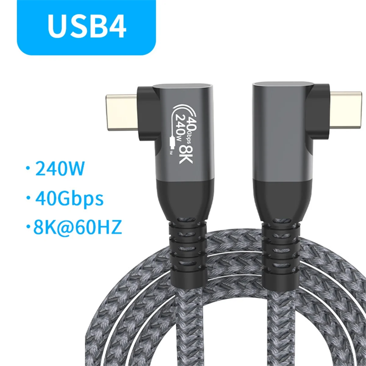 USB 4 90 Degree Angle Cable 40Gbps USB4 Elbow Type C Data Transfer Cable USB C PD240W Fast Charging 1.5M