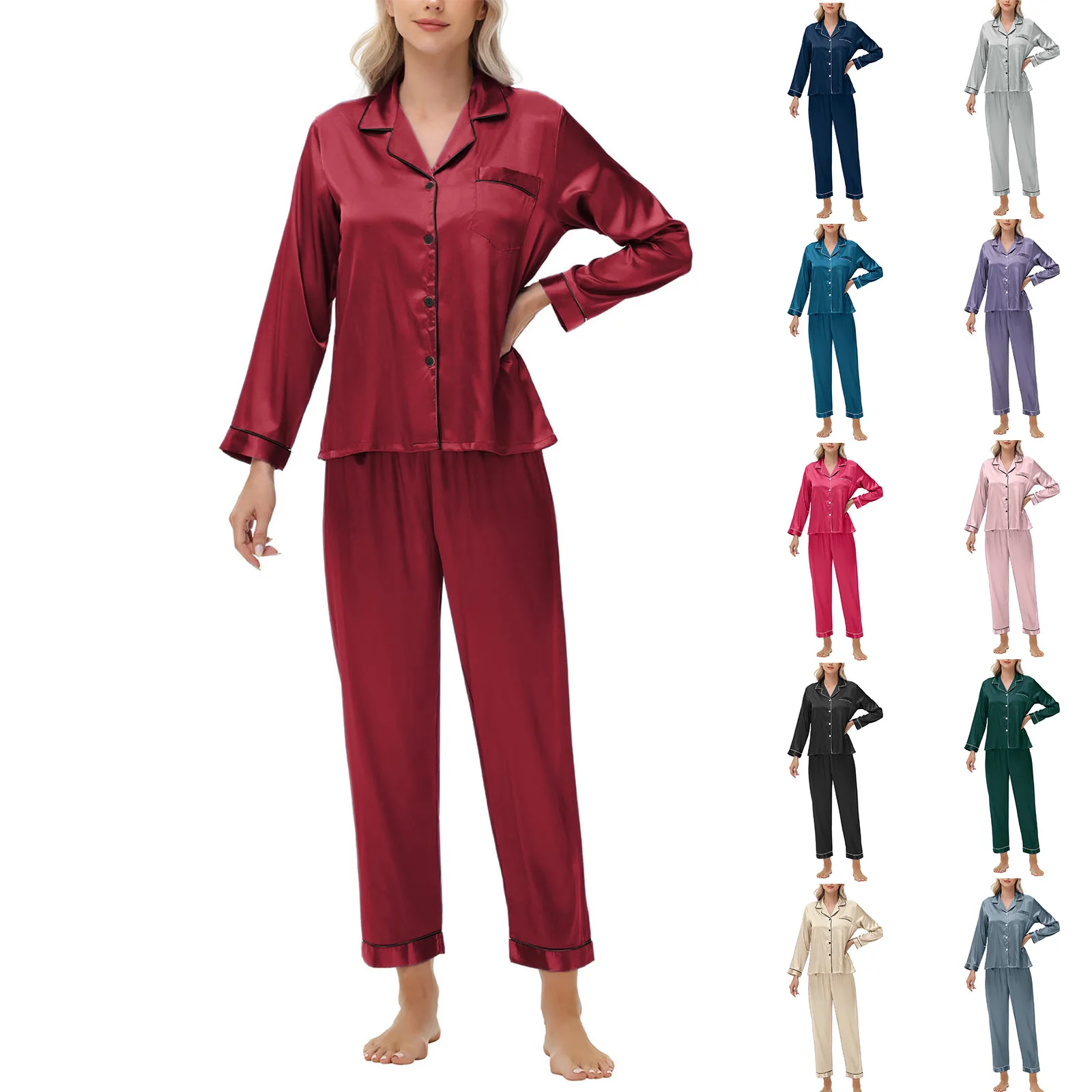 

Women Comfortable Breathable Cloth Pajamas Lady Elegant Solid Color Night Suit Long Outfit Stretchy Daily Women Sleepwear