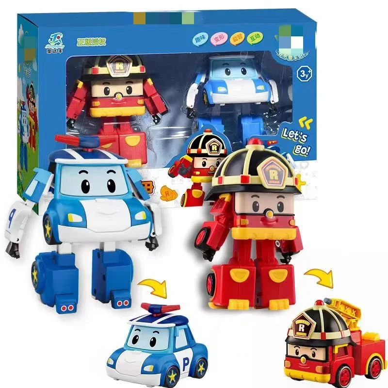 2pcs/set Poli Car Transform Vehicle Robot Toy Poli Amber Roy Action Figure Transform Bus Cartoon Kid Toy Birthday Children Gifts