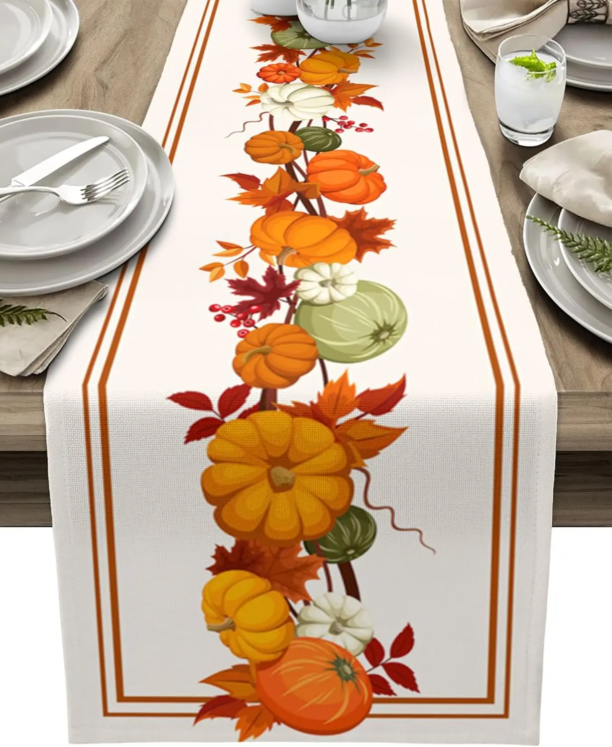 Fall Harvest Pumpkin Maple Leaf Linen Table Runner Party Decor Farmhouse Kitchen Dining Table Runner Thanksgiving Decorations