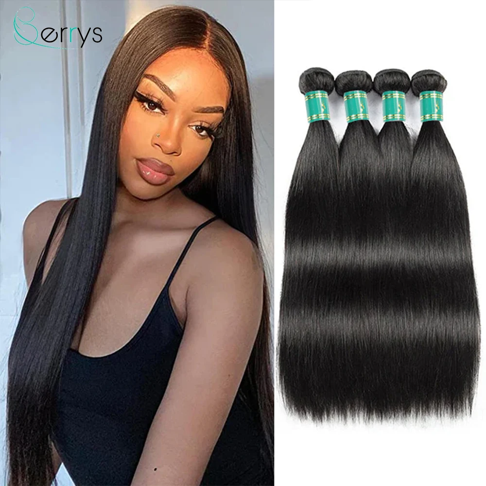 

BerrysHair 10-36Inch Brazilian Hair Weave Bundles Straight Human Hair Bundles 1/3/4 Pcs/Lot Sew In Hair Extensions Natural Color