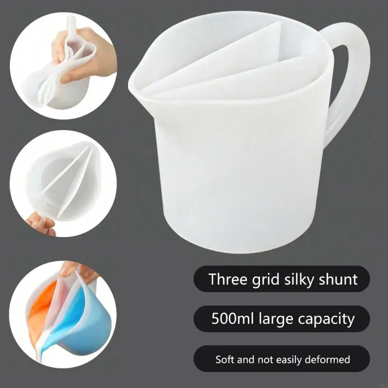 A0KD Large Capacity Silicone Split Cup 500ML Fluid Art Tool Flexible Silicone Divided Cup for Resin and Paint Pouring