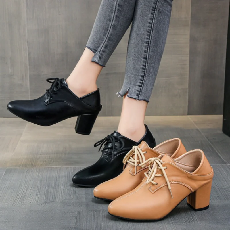 2024 Hot Sale Loafers Women High-heeled Shoes Retro Chunky Heels Pumps Woman Uniform College Mary Jane Shoes Ladies Large size43