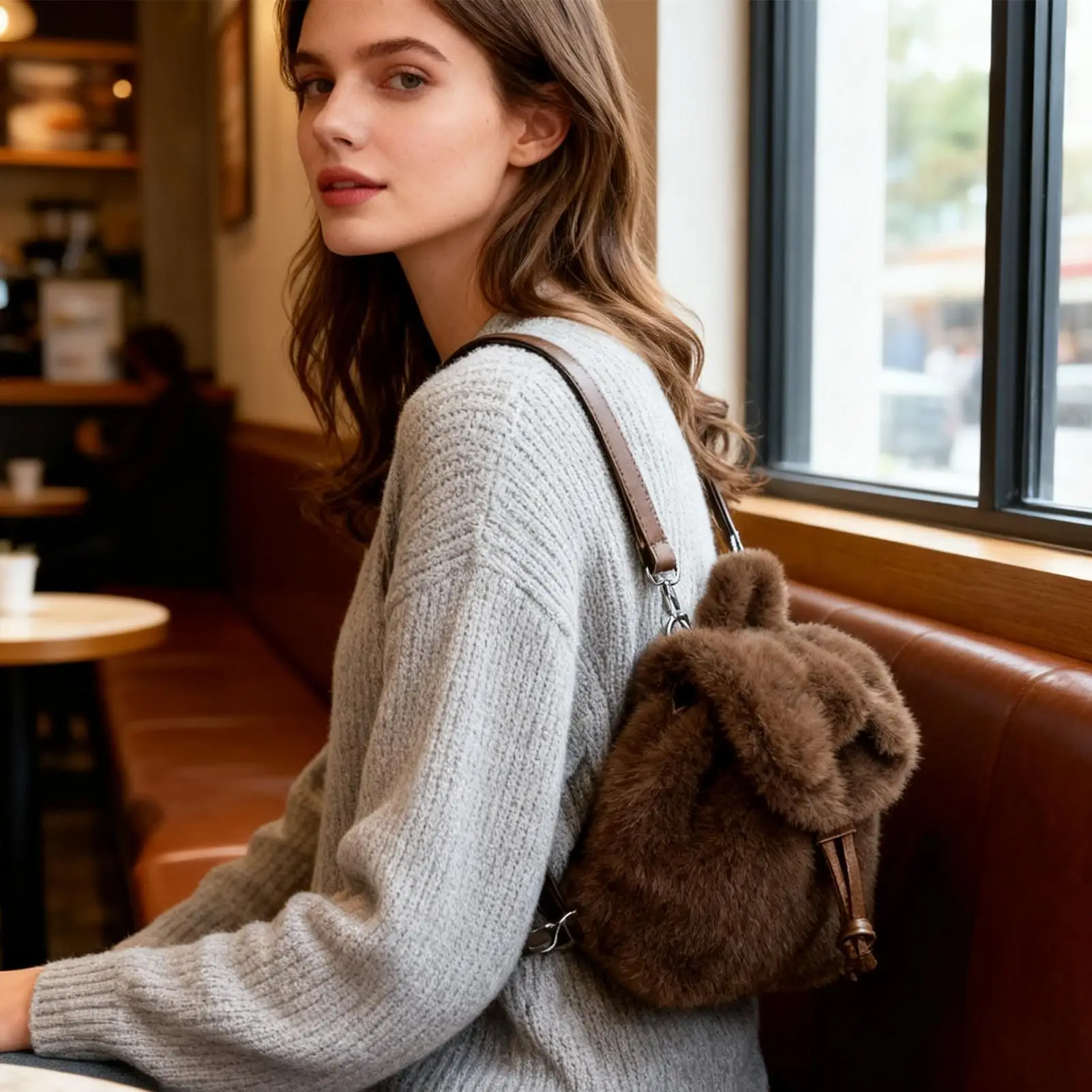 Mochila de felpa para niños, bolso de hombro con lazo para viajes escolares, guardería, estudiantes, fiestas de compras de Navidad, niños, mujeres y niños