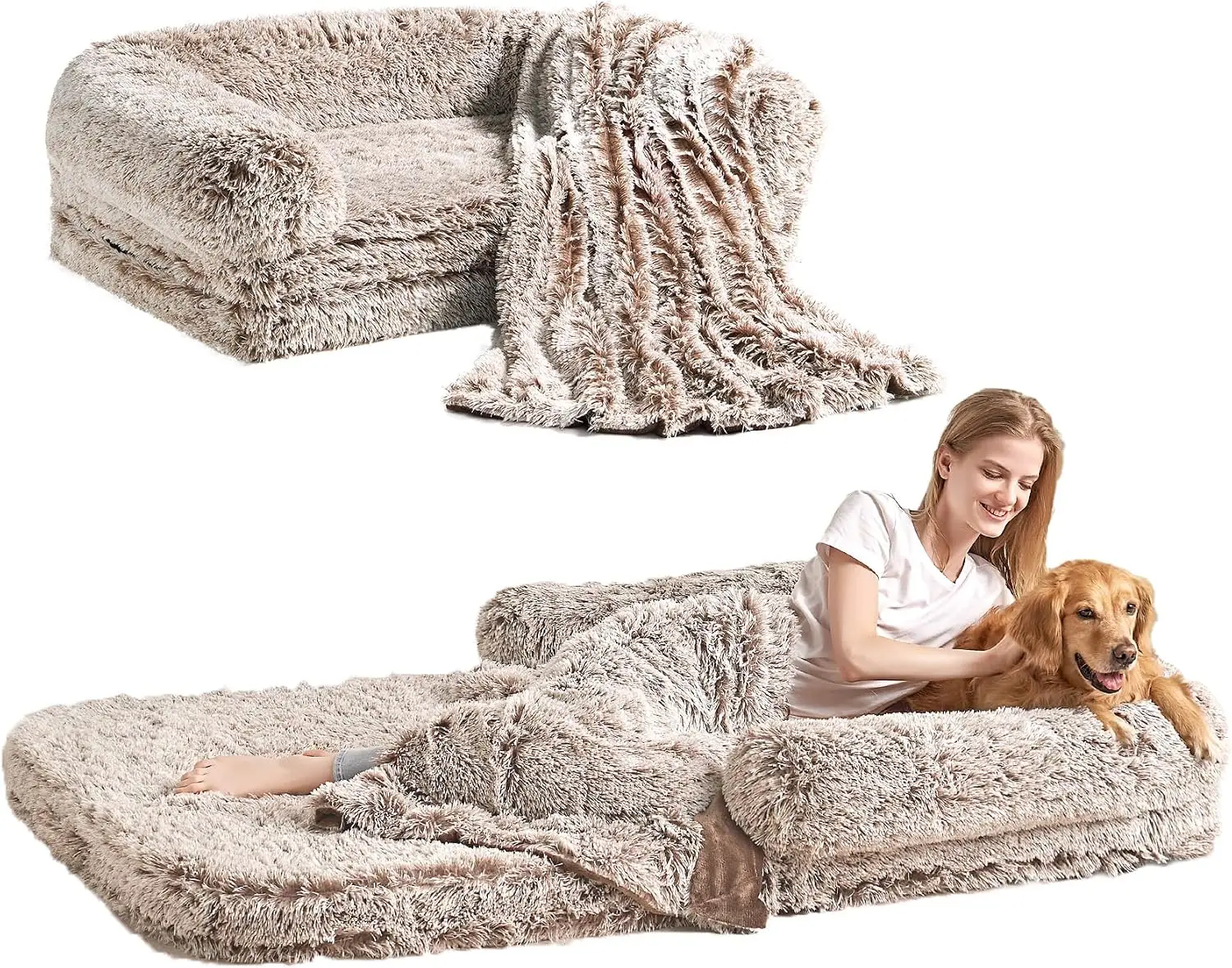 Orthopedic Foldable Human Dog Bed - 72x44x11, Faded Brown | Memory Foam Human Sized Dog Bed, Waterproof Pet Bed for People, Faux