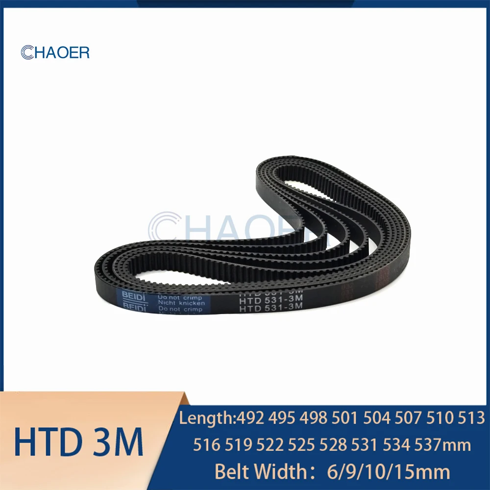 

HTD 3M Rubber Synchronous Timing Belt Length 492 495 498 501 504 507 510 513 516 519 522 525 528 531 534 537mm Width 6/9/10/15mm