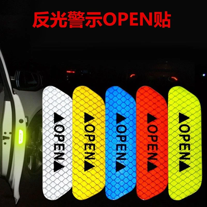 

4pcs Car OPEN Reflective Tape Warning Mark Reflective Open Notice Bicycle Accessories Exterior For F30 Volkswagen golf 7 Audi A4