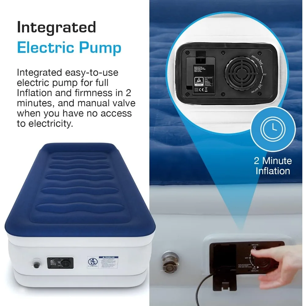مرتبة هوائية مزدوجة فاخرة مع مضخة كهربائية ووسائد مرتفعة - سرير مرتفع قابل للنفخ للاستخدام الفردي