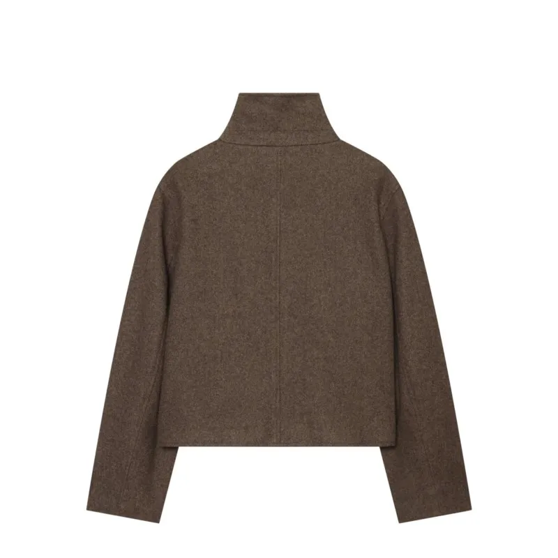 Women's Bomber Jacket New 2026 Autumn High-Collar Long Sleeve Shoulder Tabs Women's Winter Faux Suede Jacket Chic Female Coats