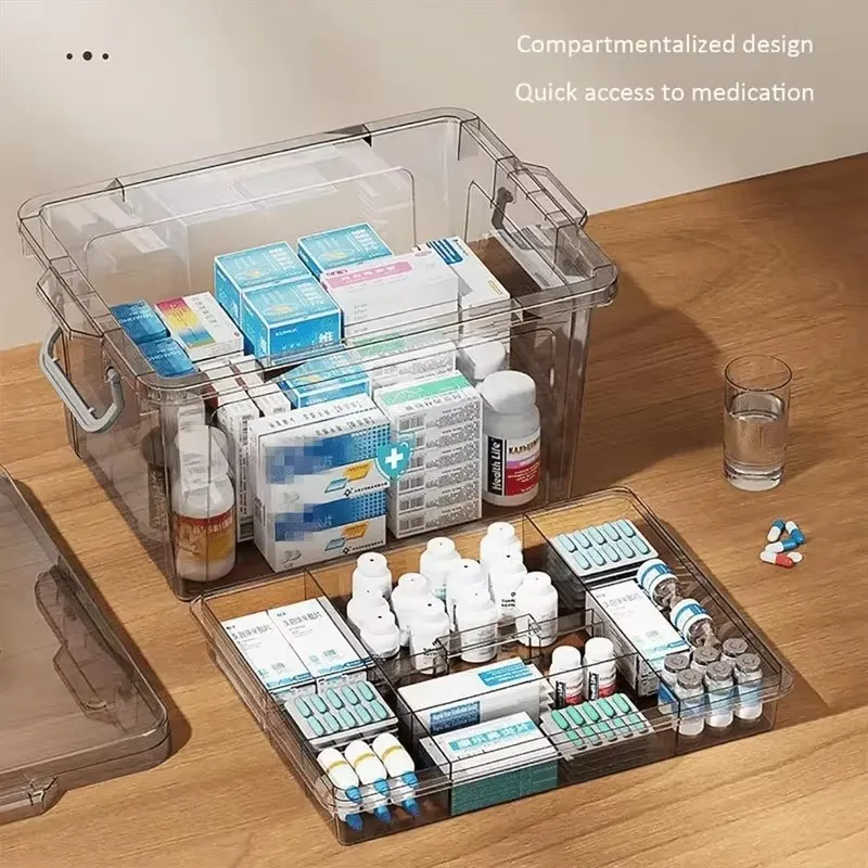 Durable PP plastic rectangular-lid clear box with double-layer waterproof design for storing emergency medicines and first aid