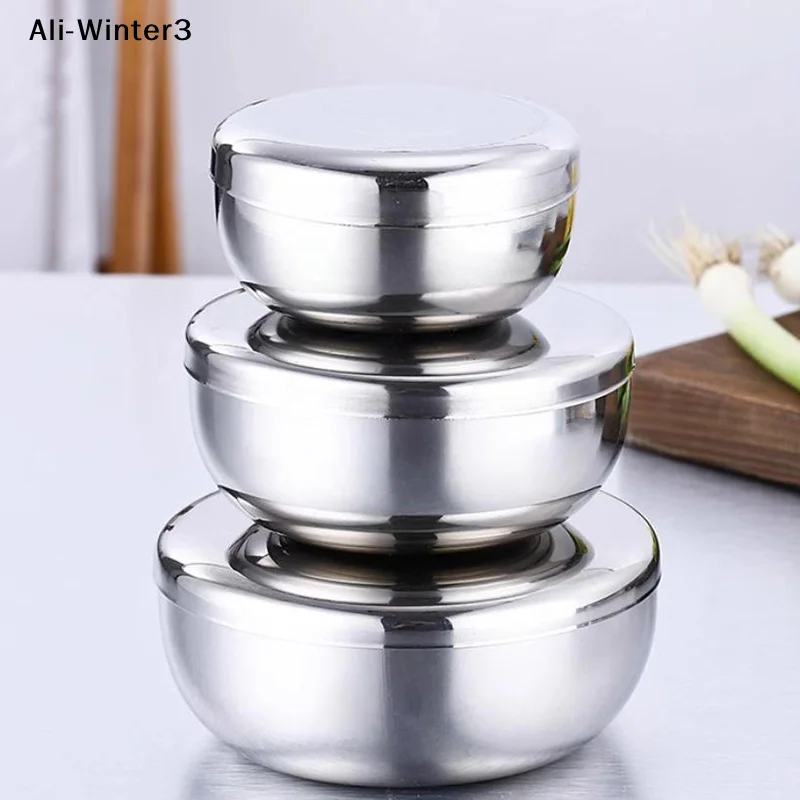 Stainless Steel Bowl Korean Big Cooked Rice Bowl With Cover Single Layer Steamed Rice Bowl Child Anti-Scalding/fall Tableware