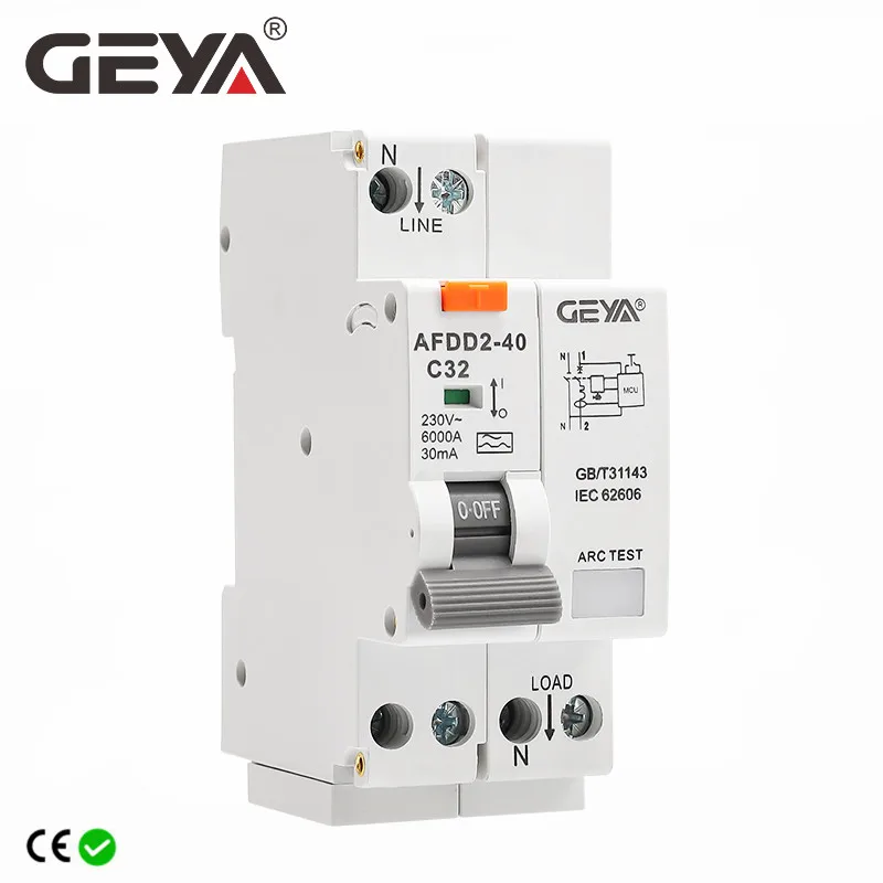 GEYA AFDD2-40 AFCI Arc fault Detection Device Fire Prevention Unit by Arc Monitoring AFDD+RCCB Type A 2P 40A 30mA