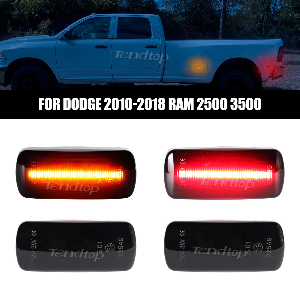 Front Amber Rear Red LED Car Dually Bed Fender Side Marker Lights For 2010-2018 Dodge RAM 2500HD 3500HD Dual Rear Wheels