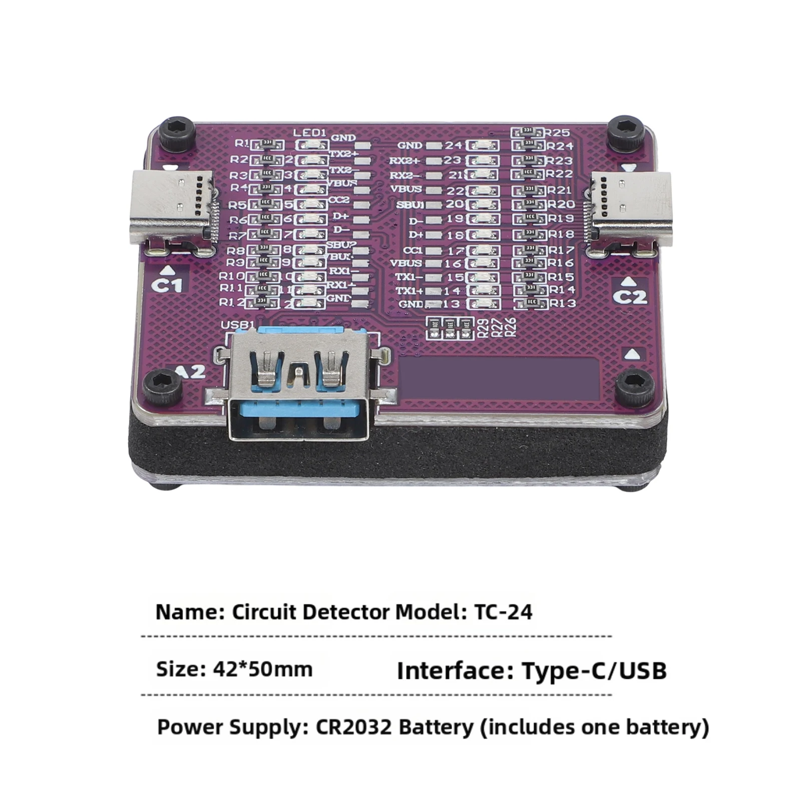 Cable Tester TC-24 with Battery Powered Operation 24 Pin Fault Detection and LED Display to Assist Cable Repairs