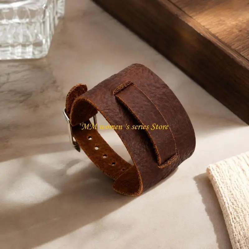 Q39C Adjustable Leather Cuff Bracelet for Unisex Wear, Wide Multi-Strap Wristband with Multi-Hole Closure for Everyday Outfits
