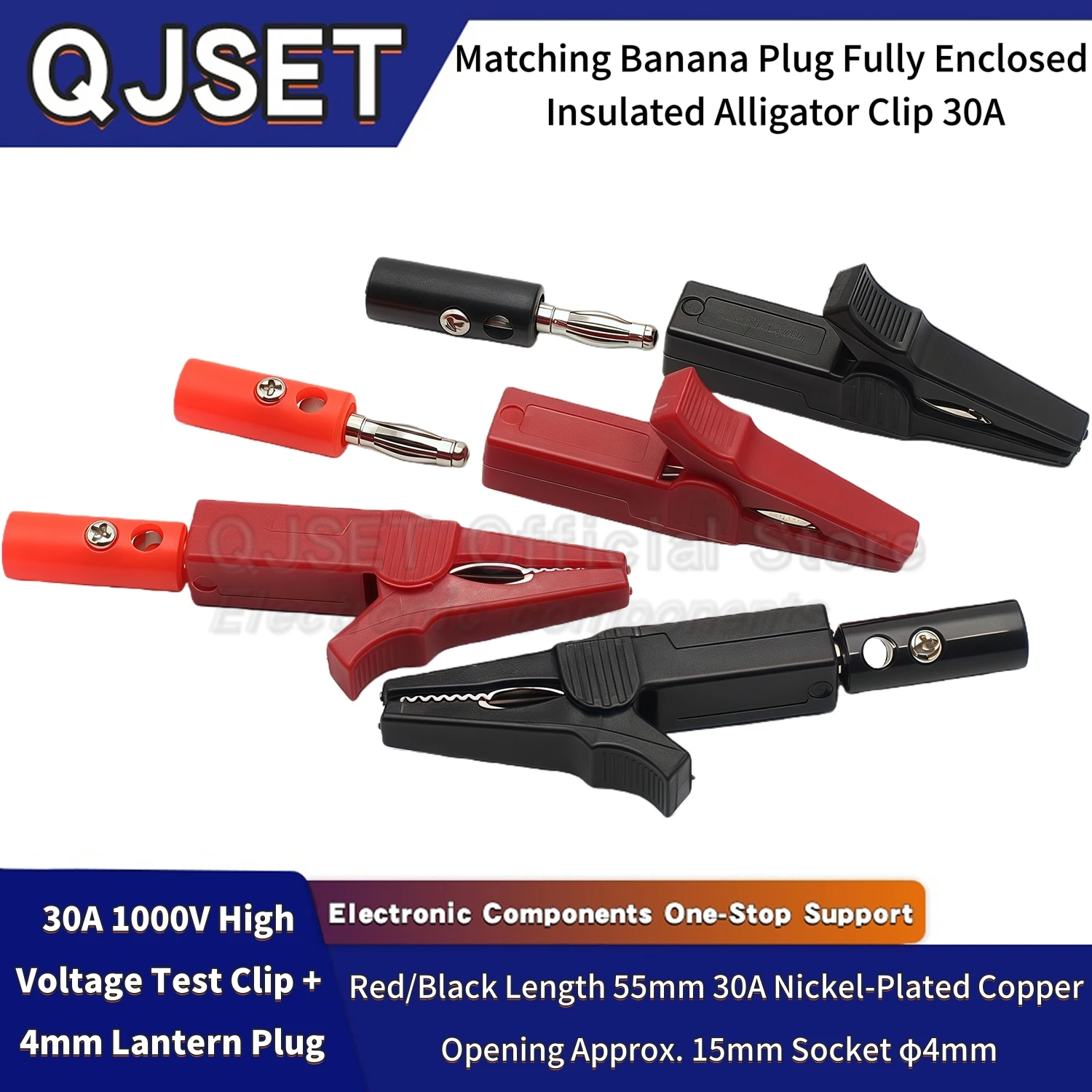 

Набор из 4 шт. (1 комплект) 55-мм зажимов типа «крокодил» с 4-мм штекерами типа «банан» и кабельными зажимами для электрических испытаний, аксессуары для тестирования, зажимы