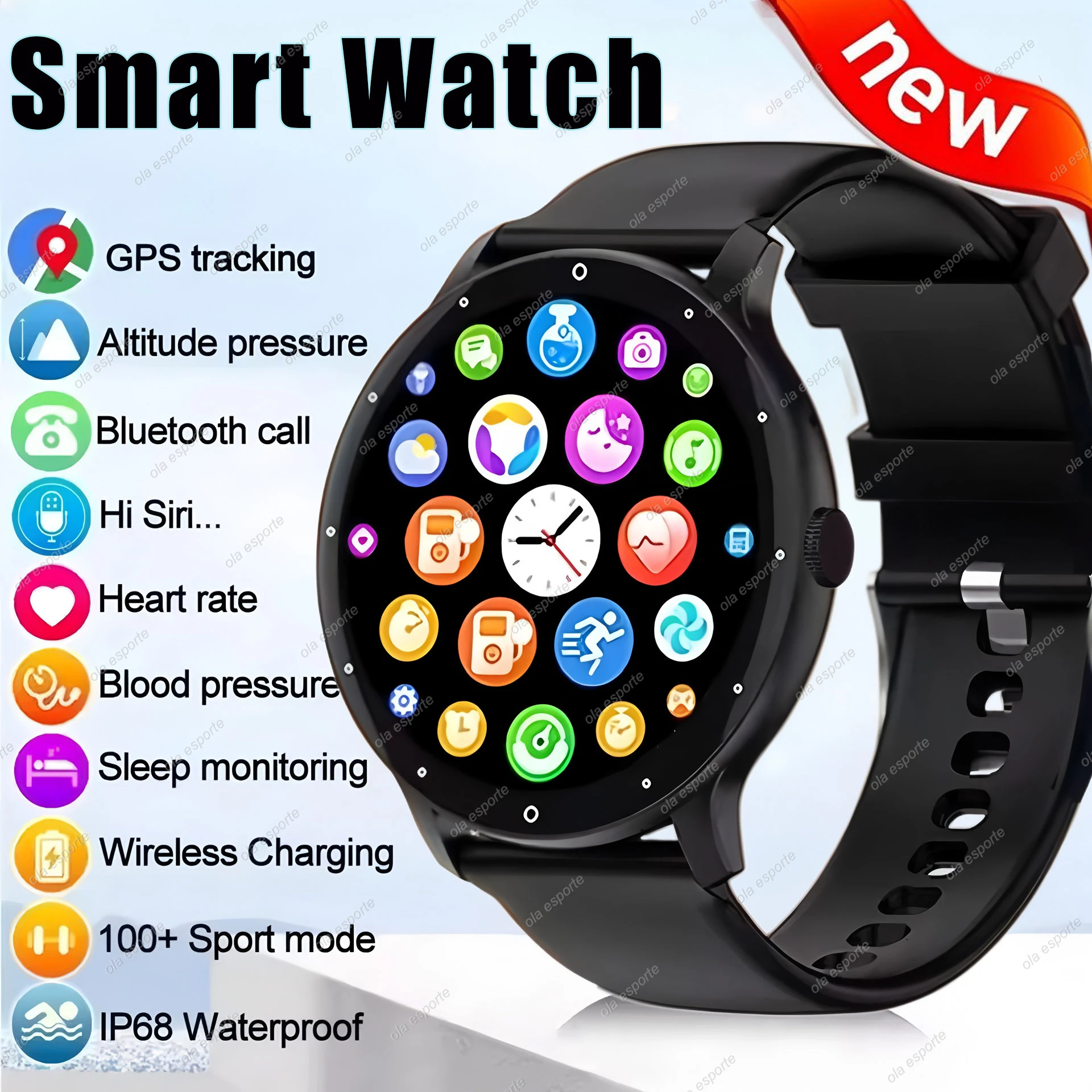 

Новинка 2024 года для Huawei Xiaomi, мужские и женские умные часы с пульсометром, телефонным звонком, спортивные водонепроницаемые умные часы, GPS-трекер, беспроводное зарядное устройство