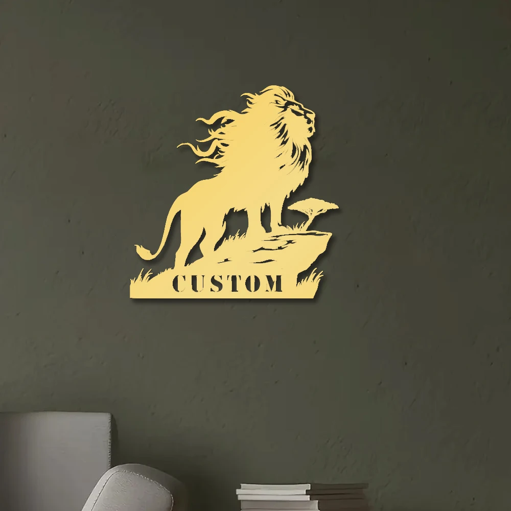 1pc A male lion August Personalized name Metal Wall Signs Iron Wall Plaque For Living Room Decor