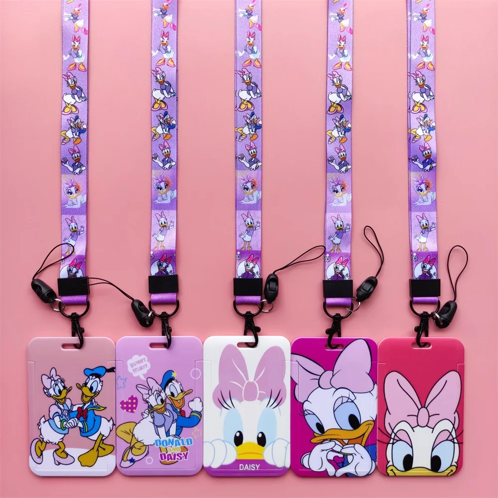 Disney Donald Duck Daisy Damen Mädchen Kunststoff Anime Ausweishalter Mode Abzeichen Schiebearbeit Namensschild Bus Lanyard Kartenetui