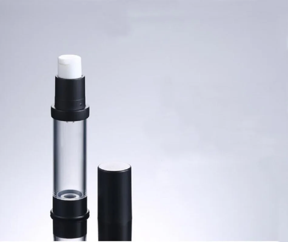 5 مللي زجاجة بلاستيكية بدون هواء جسم شفاف مع جزء علوي أسود/أسفل للمصل/الغسول/المستحلب/الأساس/عينة/تعبئة العناصر الاختبارية