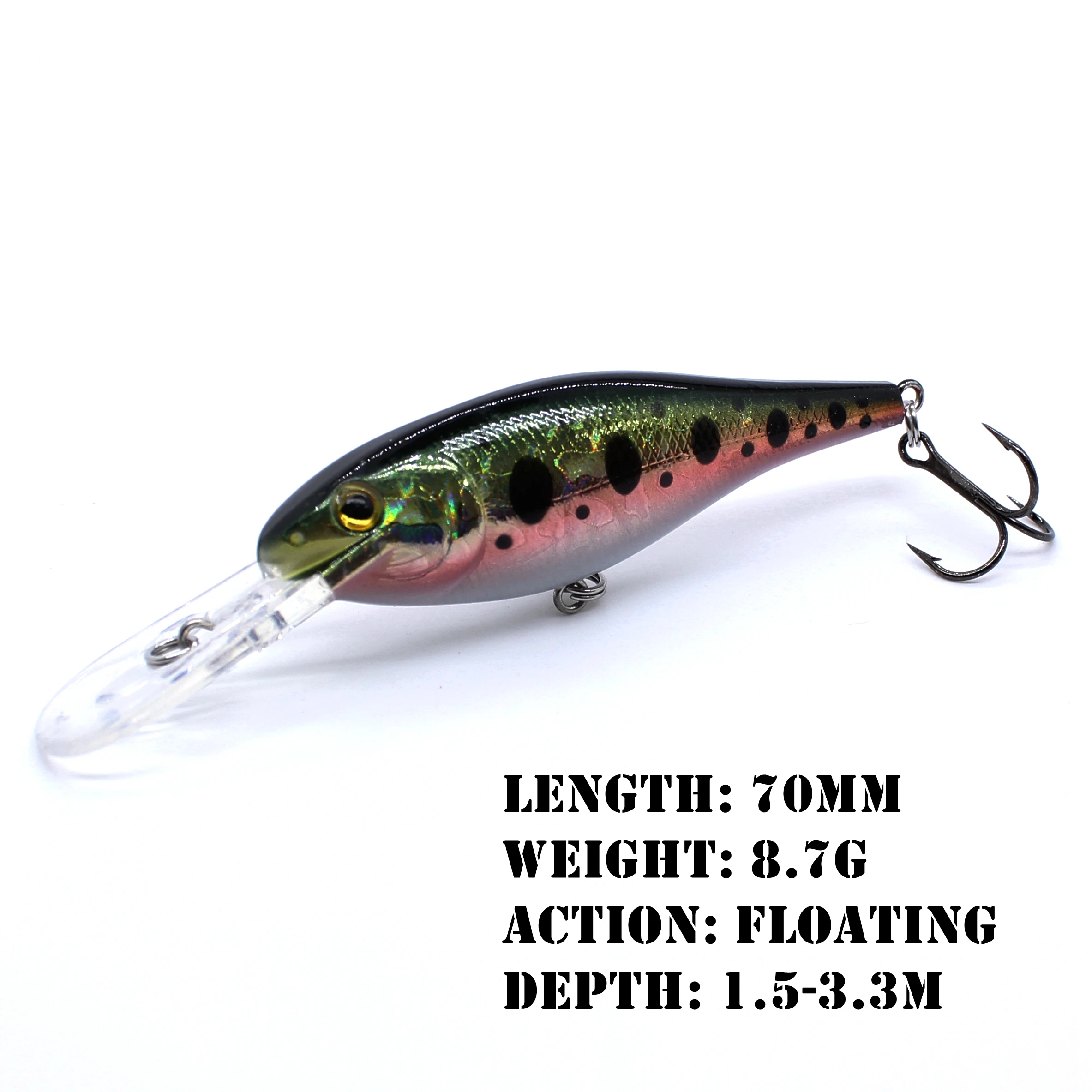 AOCLU Crankbait Wobbler 70 mm 8,7 g schwimmender Shad harter Köder Minnow Tauchtiefe 1,5–3,3 m Angelköder VMC Haken Tackle Qualität – Detail 2