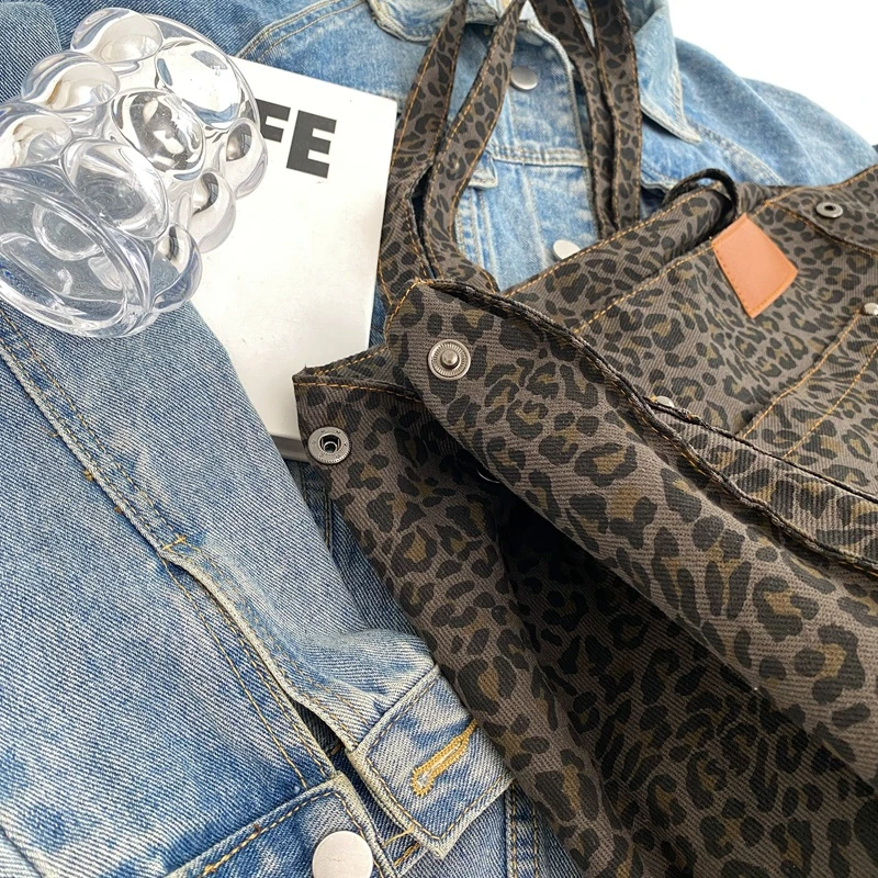 Bolso de hombro de lujo con estampado de leopardo y animales para mujer, de gran capacidad bolsa grande de tela de lona, ideal para la playa y el