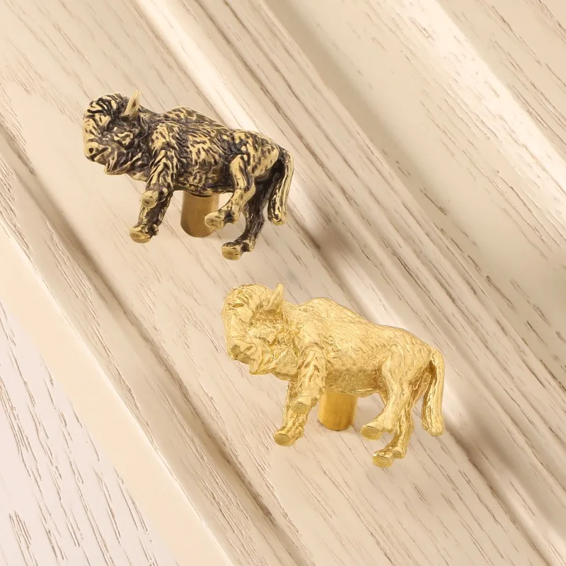 2Pcs Chinese Nordic American Metal Brass Goat Animal Door Handle Cabinet Door Handle Hook Wall Decoration