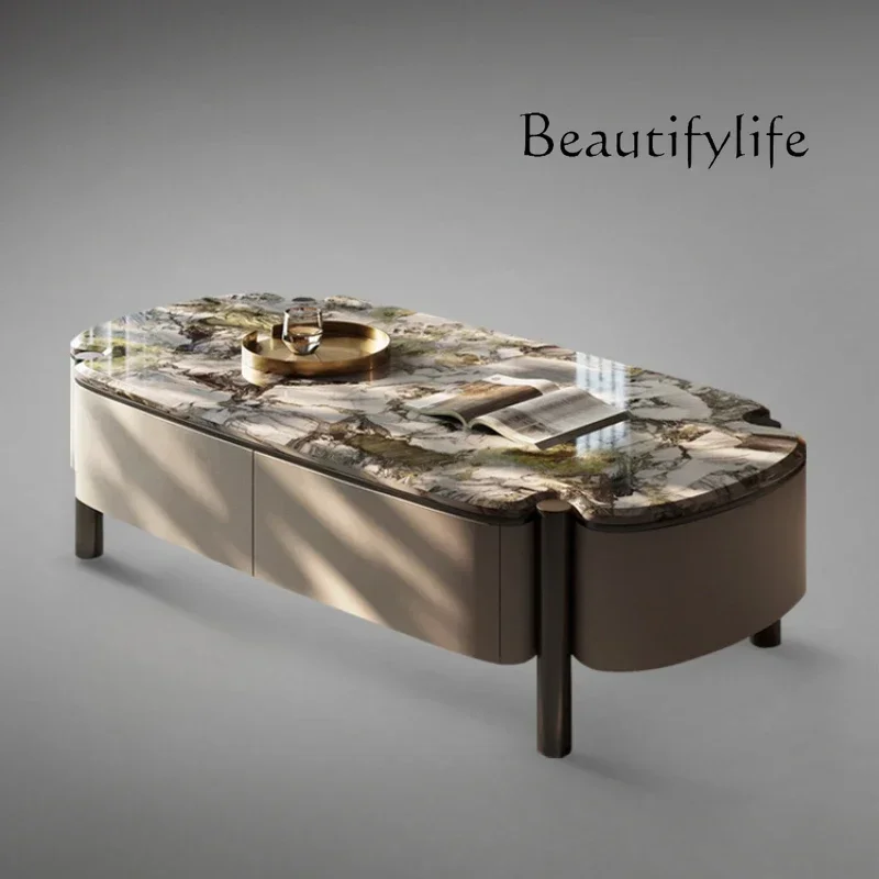 Italian Minimalist Natural Marble Luxury Stone Tea Table High-End Home Villa Living Room Tea Table