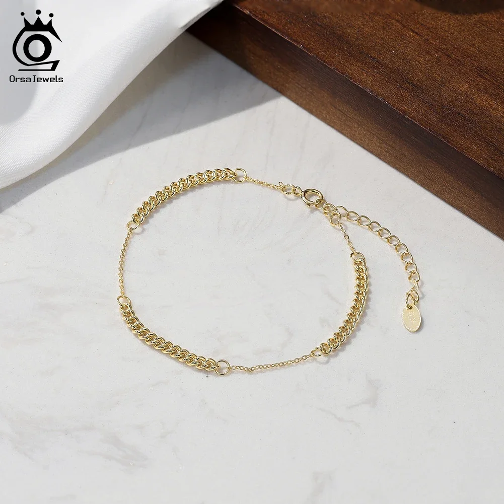 ORSA جواهر حقيقية S925 الفضة الكوبية كبح ربط سلسلة سوار للنساء شيك العصرية المعصم اليد طقم مجوهرات GAB06 #4
