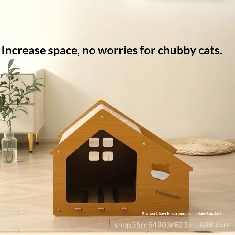 Casa cerrada para gatos desmontable, lavable con comedero y rascador - imagen 4